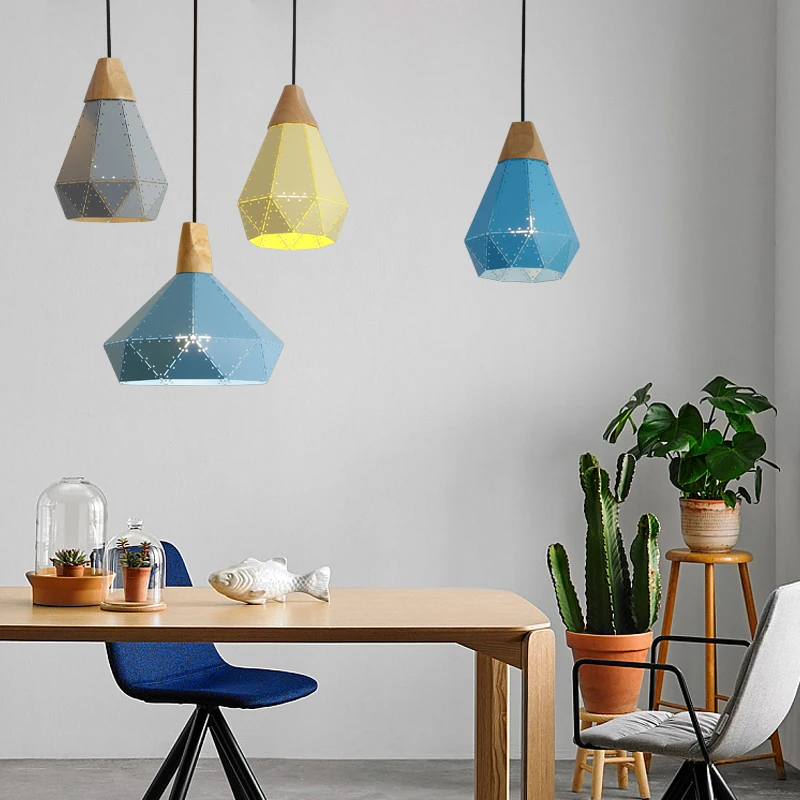 

MDWELL Wood LED Simple Restaurant Pendant Lights Modern Coffee shop Dining Room Bar E27 for decor Pendant lamp With Metal shade