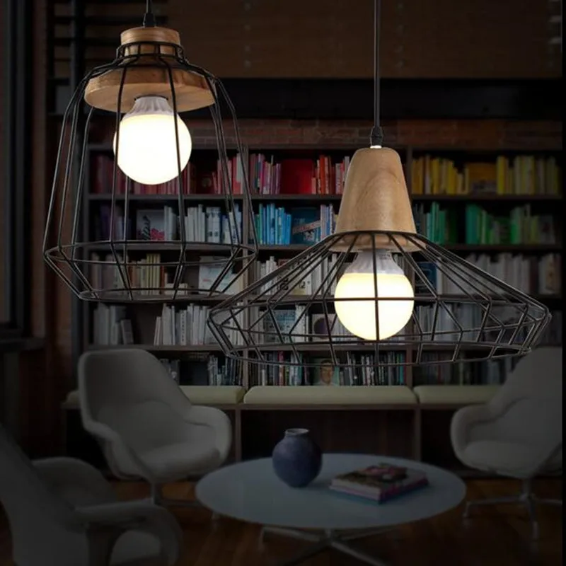 Luzes Pingente estilo retro lustres lâmpadas gaiola Cor do Abajur : Preto
