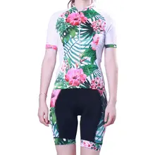 Meikroo воды цвет цветок белый короткий рукав Велоспорт Джерси Наборы Дамы Лето Быстросохнущий велосипед Майо