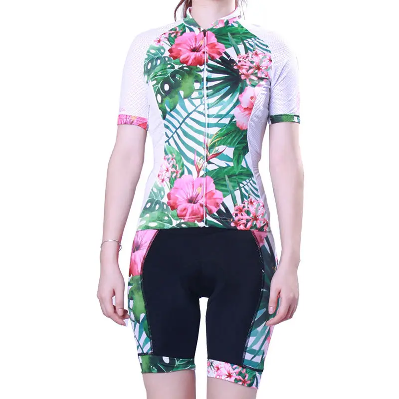 

2017 Original Meikroo water color flower white short sleeve cycling jersey sets ladies summer quick dry bicycle maillot