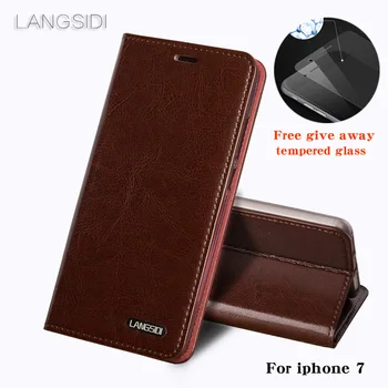 

wangcangli For iphone 7 phone case Oil wax skin wallet flip Stand Holder Card Slots leather case to send phone glass film