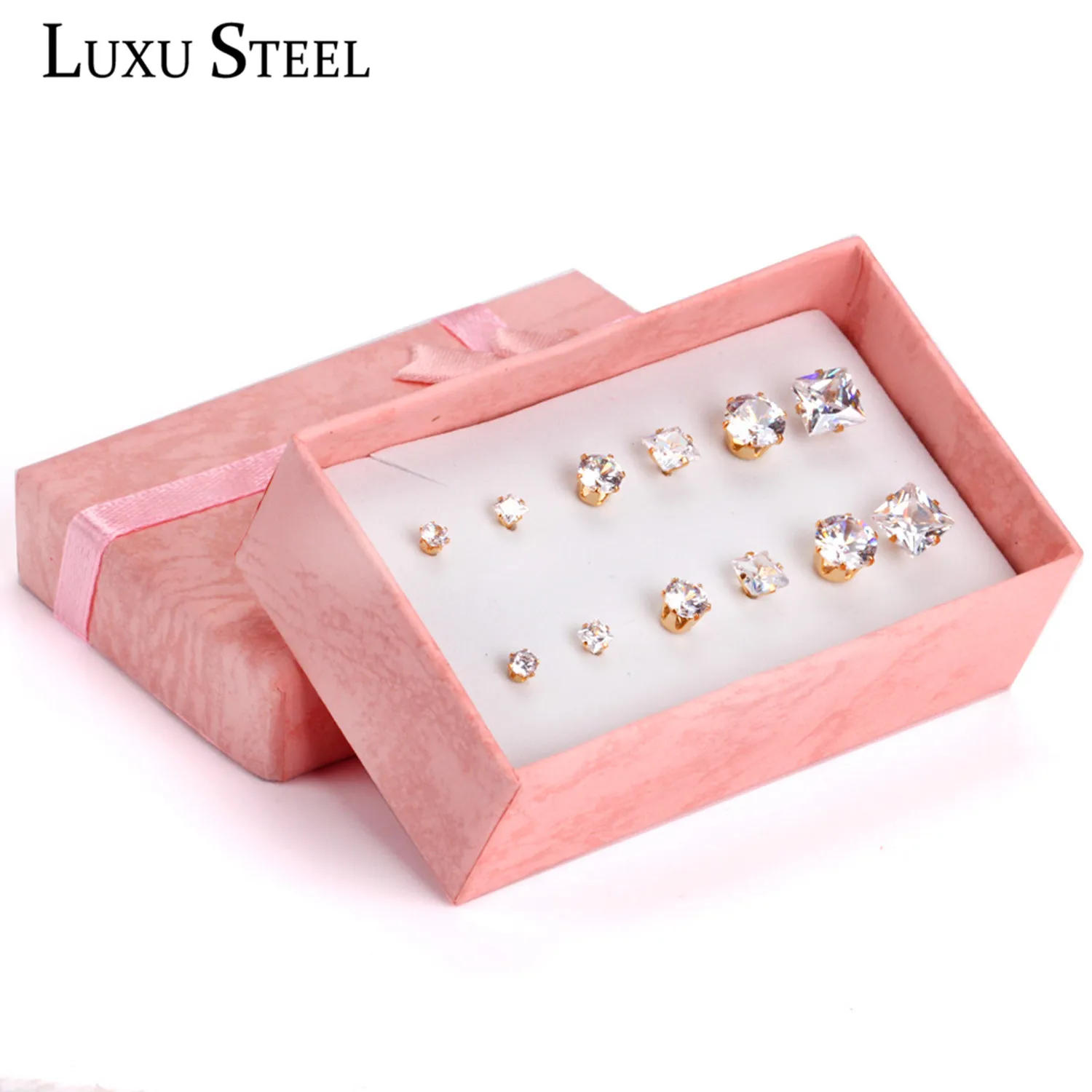 Серьги LUXUSTEEL с белыми кристаллами размером 3 мм/5 мм/7 мм смешанный стиль