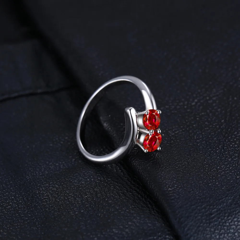JewelryPalace Fashion 0.95ct Natural Red Garnet 2 Stone Wedding Bands Rings For Love 925 Sterling Silver Round Ring Fine Jewelry