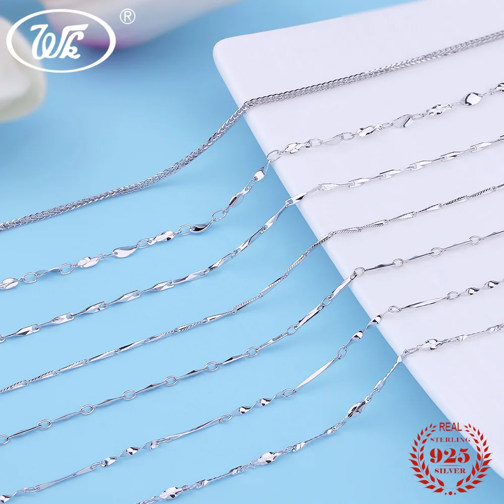 

WK 5PCS 10PCS 20PCS LOT Wholesale Necklace Women Girls Solid Real Pure 925 Sterling Silver Chain Jewelry Necklaces 18" W1 NA013