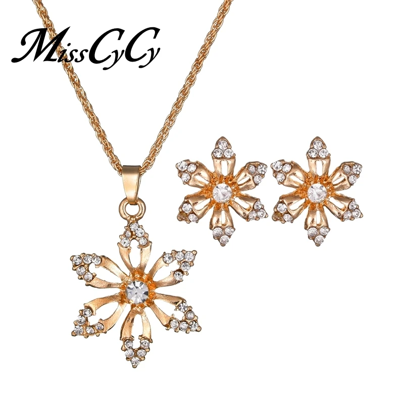 

MissCyCy Fashion Imitation Pearl Bridal Jewelry Sets For Women Rhinestone Water Drops Pendant Necklace Earrings Jewelry Gifts