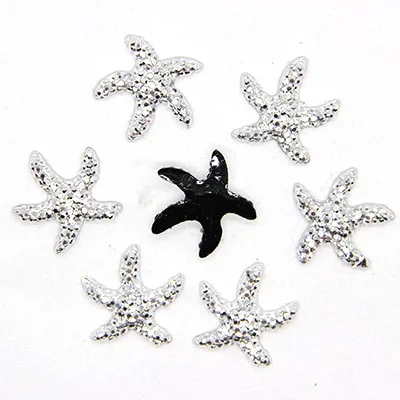 

New 40pcs 15x15mm Silver Starfish Flatback Kawaii Black Flat Back Resin Cabochon DIY Craft Wedding Decoration Embellishment