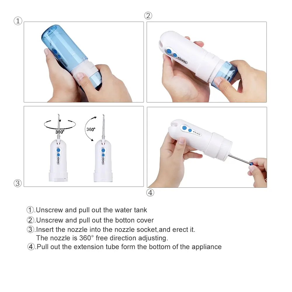 Irrigador de Água Oral sem Fio com Bolsa de Viagem Ponta do Jato Portátil Água Dental Flosser Recarregável 4 Modos Nariz Limpo 200 ml 5 Usb 8 saco de viagem portátil água dental flosser