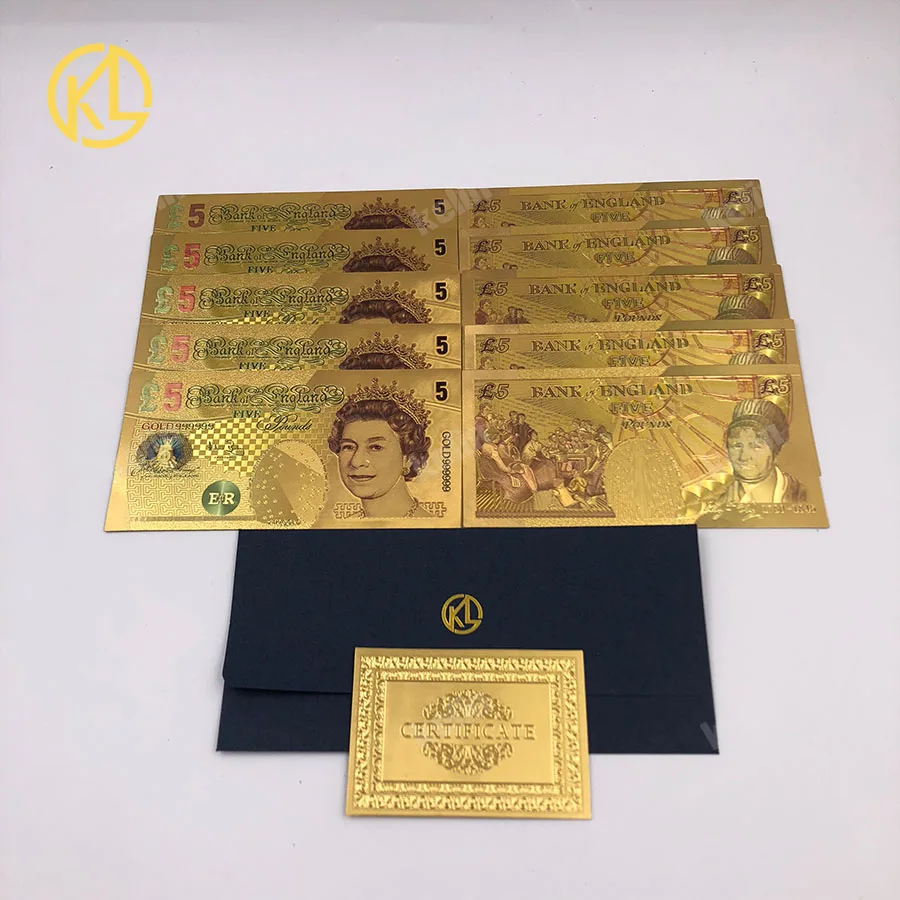 100 шт/партия Банкноты евро Великобритания 5 фунтов Реплика дизайн подарок деньги сувенир цвет золото банкнота - Цвет: 5 Pound