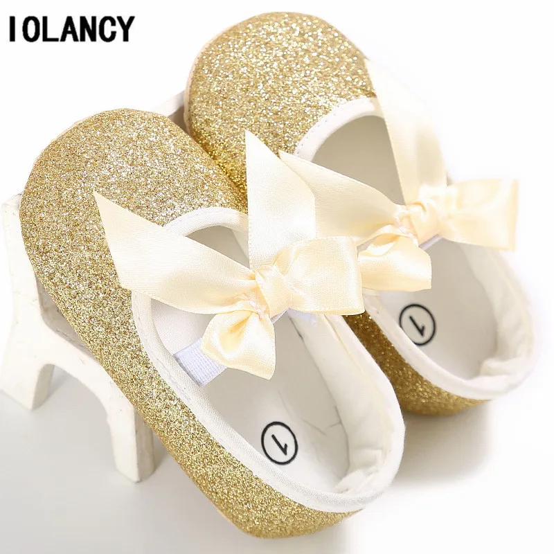 

Sequins Baby Princess Shoes Bow-knot Shoes Toddler Elastic Band Soft Soled Shoes for Babies Girls 11-13 CM First Walkers BS104