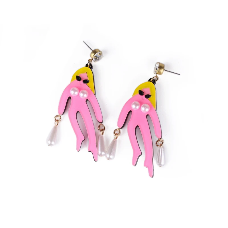 

New Design Funny Superman Acrylic Earrings For Women Simulated-pearl Street style Hiphop Drop Earrings Jewelry Wholesale E18158