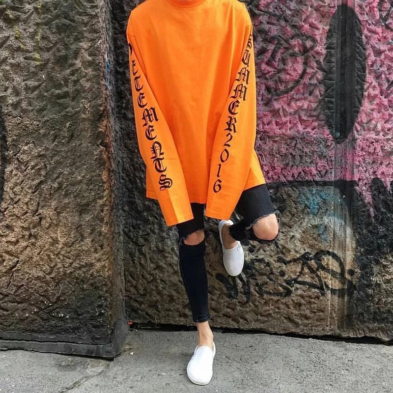Vetements большая свободная пятицветная футболка с длинными рукавами Vetements повседневная с буквенным принтом парная футболка с длинными рукавами с круглым вырезом