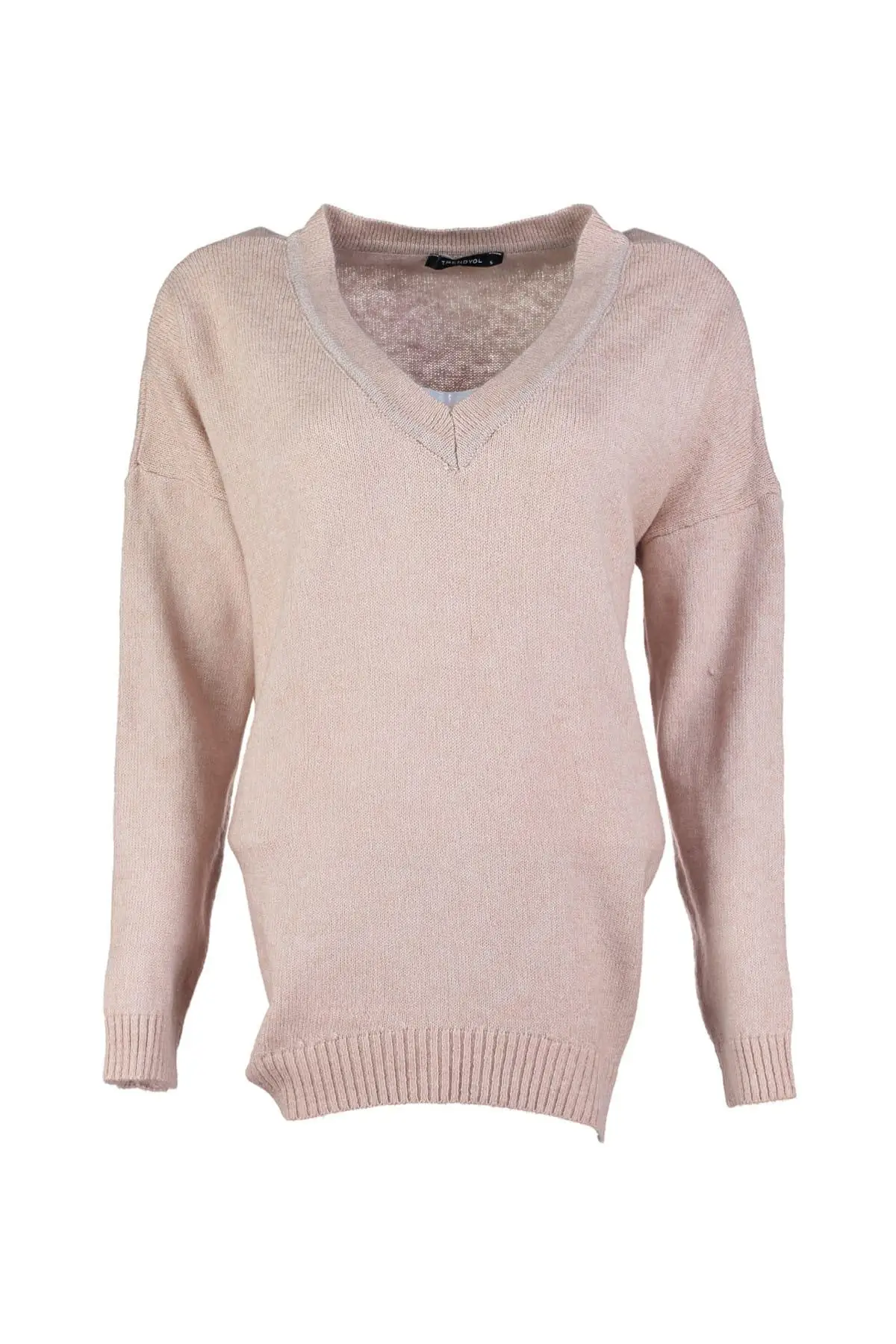 

Trendyol WOMEN-Powder Silvery V-Neck Knitwear Sweater TWOAW20ZA0013