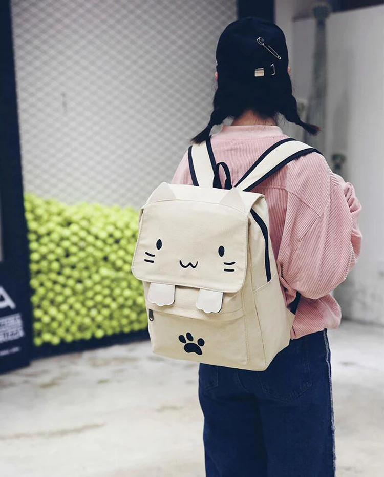 Милый холщовый рюкзак с рисунком кота, рюкзаки с вышивкой для девочек-подростков, школьная сумка, повседневный черный рюкзак с принтом, mochilas