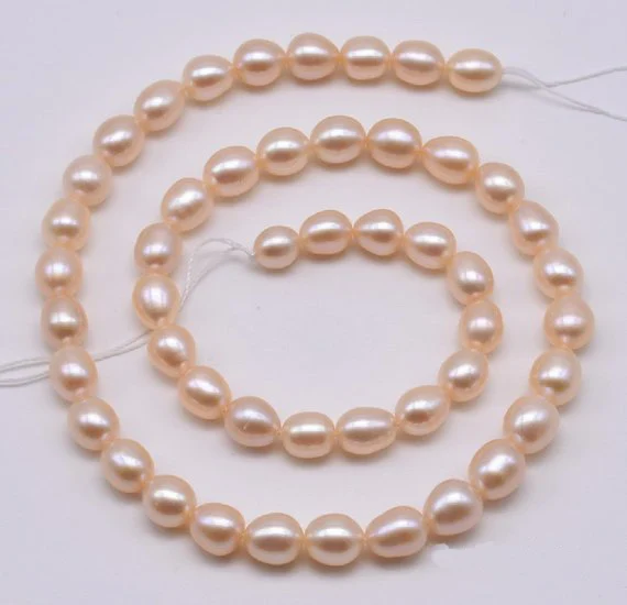 

15inches One Full Strand Loose Pearl Jewellery,7-8mm Pink Color Rice Shaper Natural Freshwater Pearl Jewelry