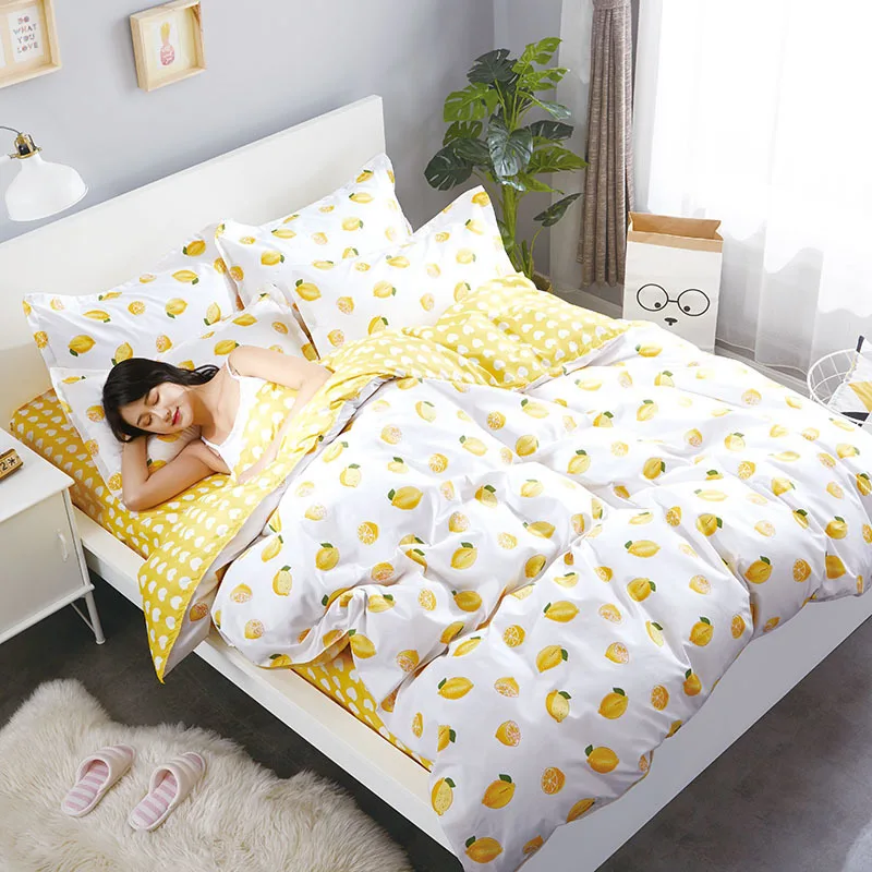 Lemon Yellow Textile Printe Bedding Set Bed Cover Bed Sheet Douvet
