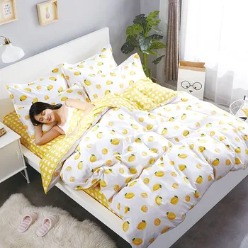 

Lemon Yellow Textile Printe Bedding Set Bed Cover Bed Sheet Douvet Cover Pillowcase Bed Linen Bedclothes Queen Teen Adult