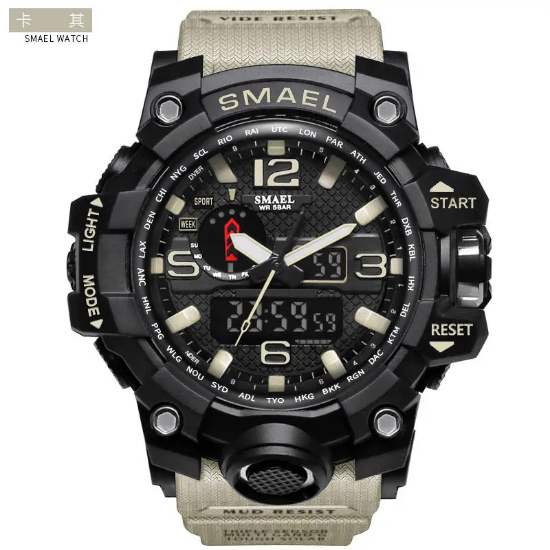 Smael, лидер продаж, брендовые Мужские Аналоговые кварцевые часы, мужские спортивные часы, мужские часы s Shock, военные часы, водонепроницаемые, светодиодный, цифровые наручные часы, Masculino - Цвет: Khaki