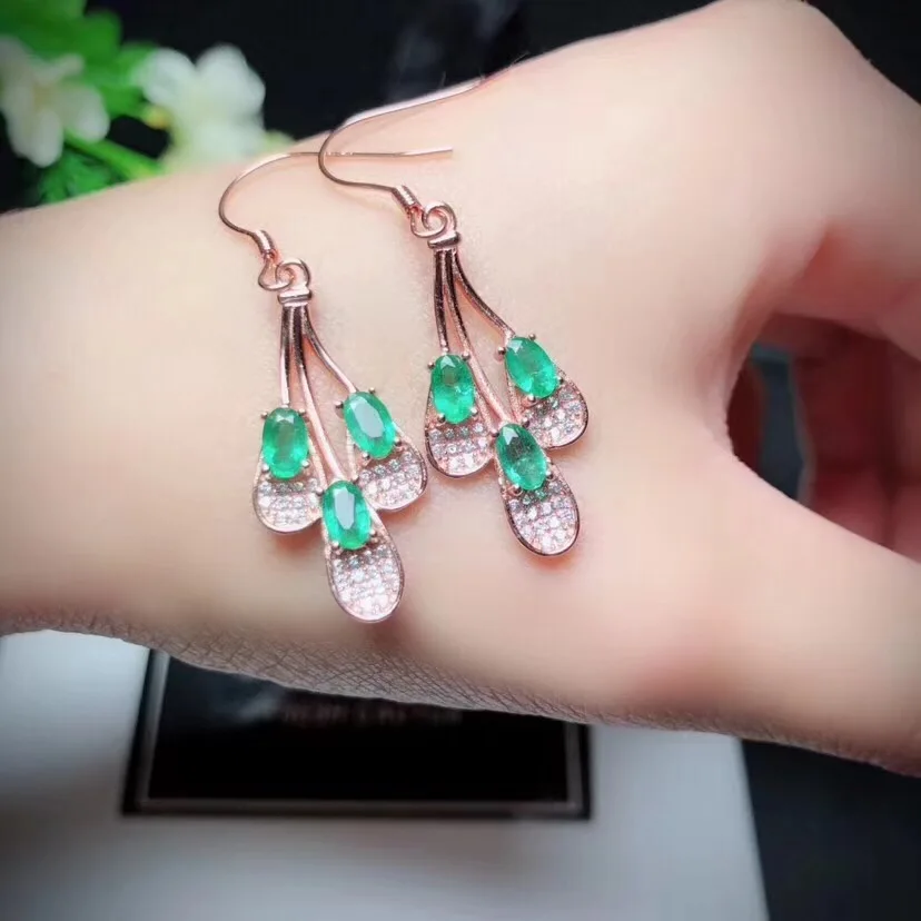 

Натуральный изумруд серьги Бесплатная доставка натуральный изумруд 925 пробы серебряные серьги