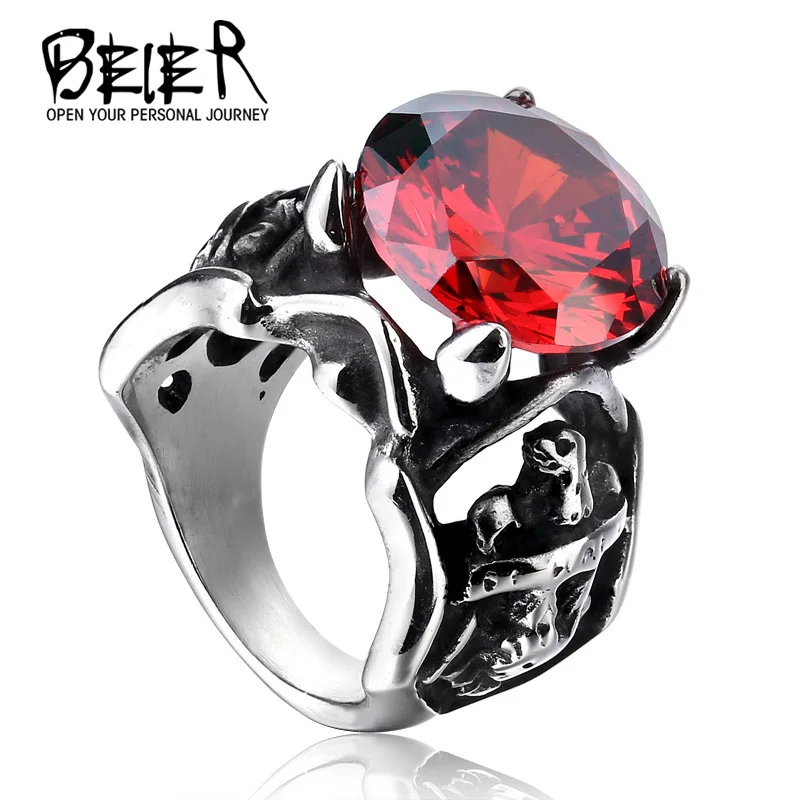 BEIER New Big Red Stone Ring For Men Stainless Steel Fashion Unique Jewelry Party gift BR-Q017