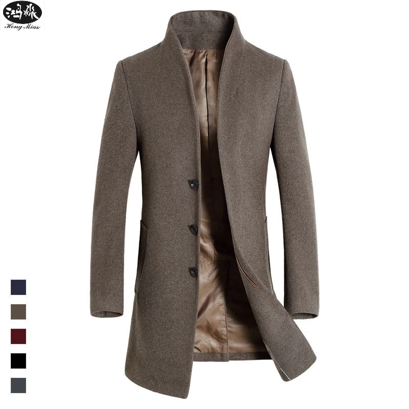 Men Trench Coat New Autumn Winter Wool Long sleeve Stand Neck Single