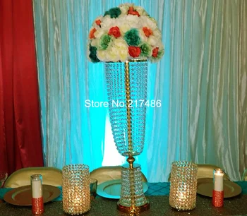

Free shipment 10PCS/lots acrylic wedding gold iron centerpiece flower stand/80cm tall/18cm diameter