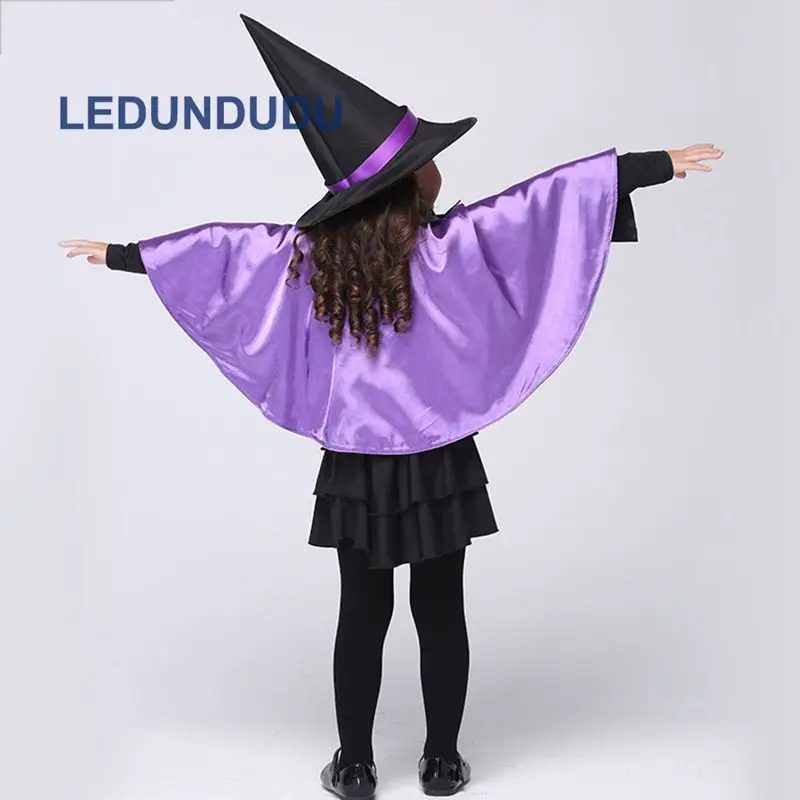 Kids Purple Witch Cosplay Costume with Hat Children Halloween Party Holiday Performance Clothes Girls Black Magic Witch Dress (4)