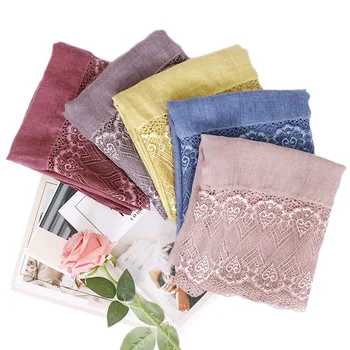 

New Women's Fashion Plain Lace Floral Patchwork Viscose Shawl Scarf High Quality Muslim Hijab Sjaal Head Wraps Snood 180*80Cm