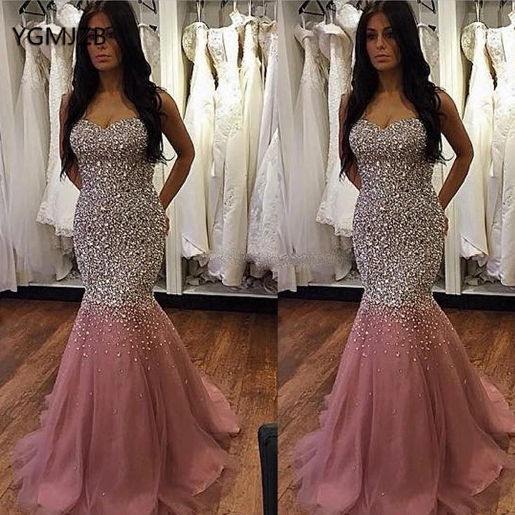 blush mermaid prom dress