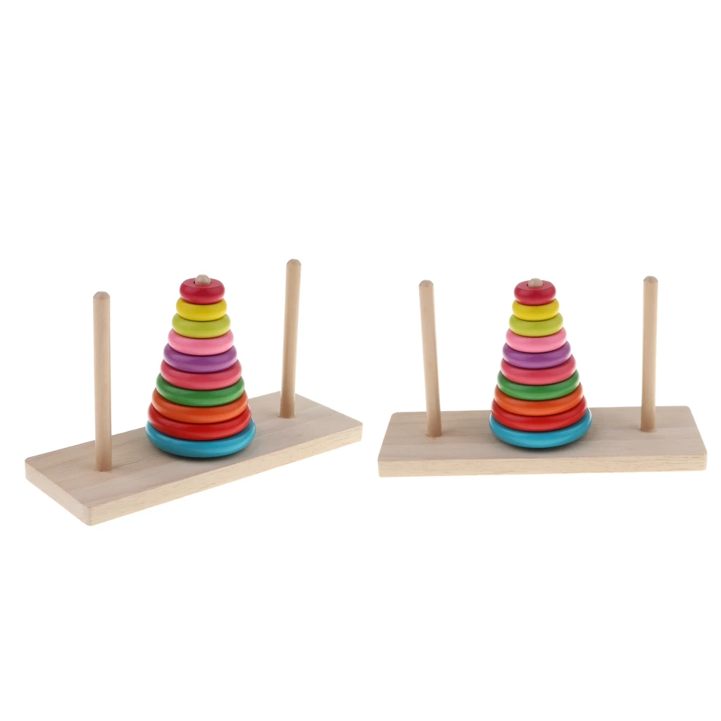2 шт деревянная красочная башня Ханой логическая головоломка-прорезыватель интеллектуальная игрушка, классическая игрушка-головоломка