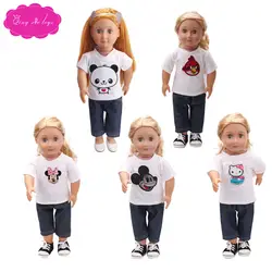 Пойти с белая футболка и джинсы с популярным с рисунком героев из мультфильма fit 18 сапоги с меховой отделкой для девочек и 43-cm куклы c155