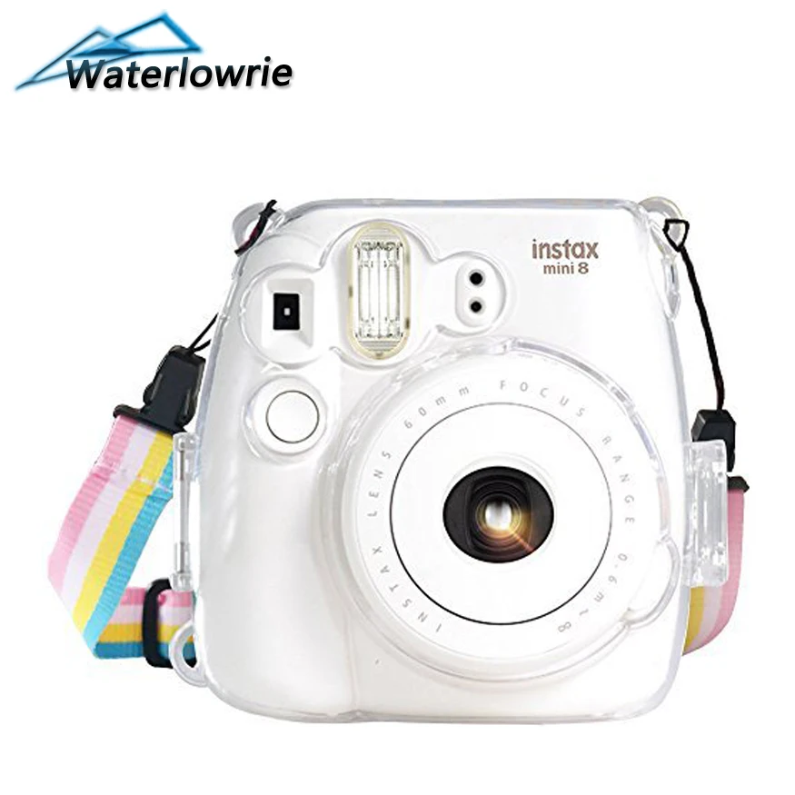 Goedkoop Waterlowrie Instax Mini 9 Case Transparant Plastic Cover Camera Bescherm Gevallen Met Riem Voor Fujifilm Instax Mini 9 8 8 +