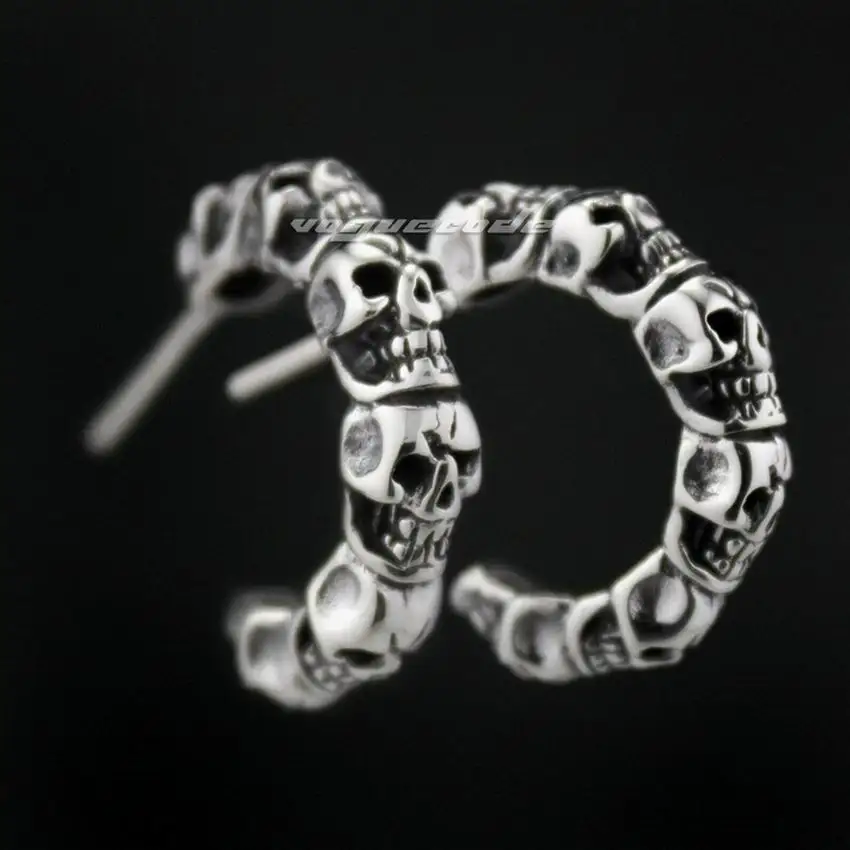 925 Sterling Silver Skull Mens Biker Rocker Punk Stud Earring 8M010in Stud Earrings from