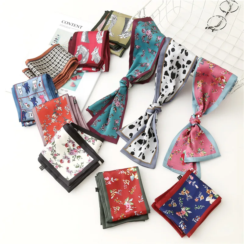 2019 Women Fashion Ribbon Silk Scarf Beautiful striped Girls Neckerchief Hair Band Bag Handle Wraps Small Neck Scarves