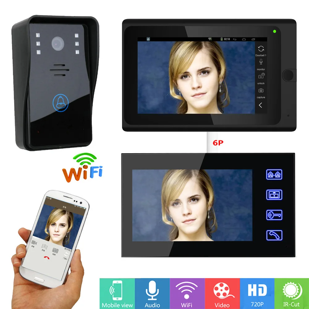 720P Camera Video Door Phone Doorbell System 7 inch 2 Monitor with APP Remote control