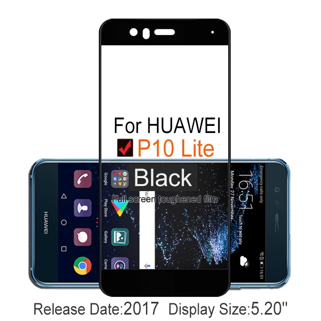 2 шт полное покрытие 9 H защитный Стекло для Huawei P10 Lite Экран протектор Закаленное Стекло для был LX2J LX2 LX1A L03T LX3 - Цвет: P10 Lite Black