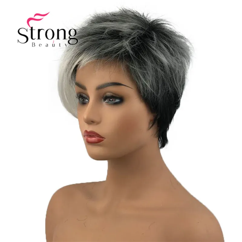StrongBeauty короткие серебряные с темными корнями Омбре парики для девочек