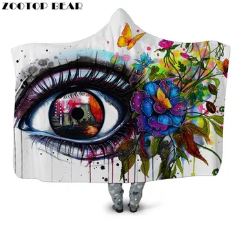

Animal Hooded Blanket Soft Wearable Plush Fleece Throw Blankets White Brand Cloak Adult Bedding Kids Flower 3D painting Fashion