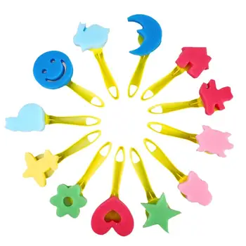 

12pcs/set Mixed Pattern Colored Child Sponge Paint Brush Kids Art Graffiti Drawing Toy Tool Plastic Handle Brushes School Supply