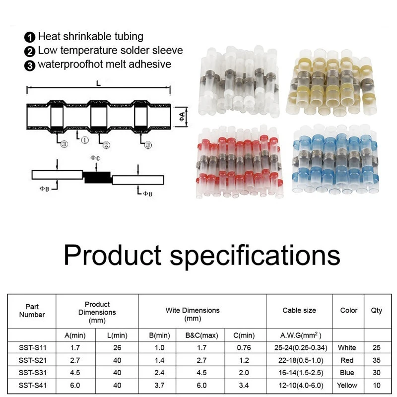 Водонепроницаемый терм усадочная припоя рукав соединители проводов 50/100 шт уплотнение термоусадочный обжимной приклад терминалы соединителя проект коробка