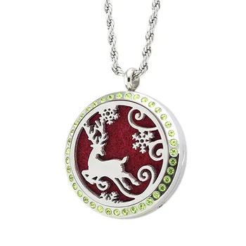 

5PCS 30mm Christmas Elk Pattern Crystal Stainless Steel perfume Locket Essential Oil Diffuser Locket Pendant