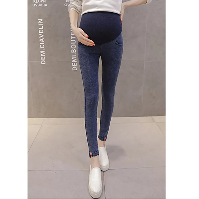 Обтягивающие джинсы для беременных; брюки для беременных женщин; одежда с высокой талией; брюки для живота; джинсы для беременных; эластичные брюки; 3XL - Цвет: Синий