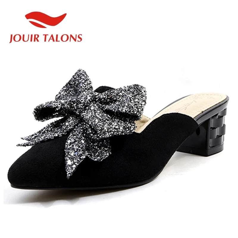

JOUIR TALONS high quality Large Size 33-43 Sweet Bow Shoes Woman Pumps Mules shoes woman Female Slip On Black Pumps Women Shoes
