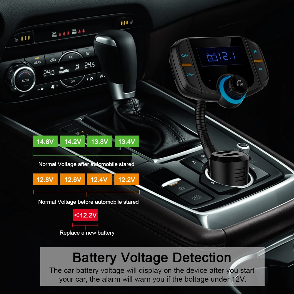 Tuneway Bt70 Fm Transmitter Car Radio Kit Dual USB Qc3.0 Mp3 Player Charger Hands-Free Bt Tuner