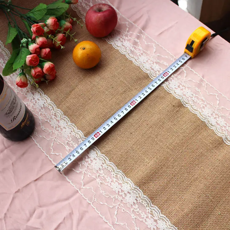 Натуральная винтажная джутовая льняная скатерть Hessian из мешковины, свадебные украшения, вечерние принадлежности для декора#01-16 - Цвет: Style 05 ivory lace