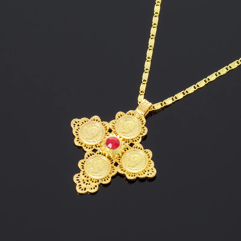 

Ethiopian Cross Coin Pendant Necklace Gold Color Eritrea Great Gift Wedding Jewelry Africa Coins/Arabia Item