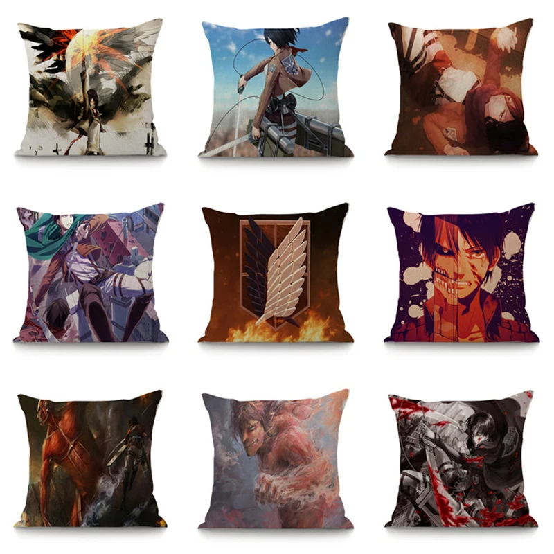 

Decorative Cushion Cover Attack on Titan Poster Throw Pillow Cover Fashion Cotton Linen Pillowcase Vintage Cushion Covers 45*45