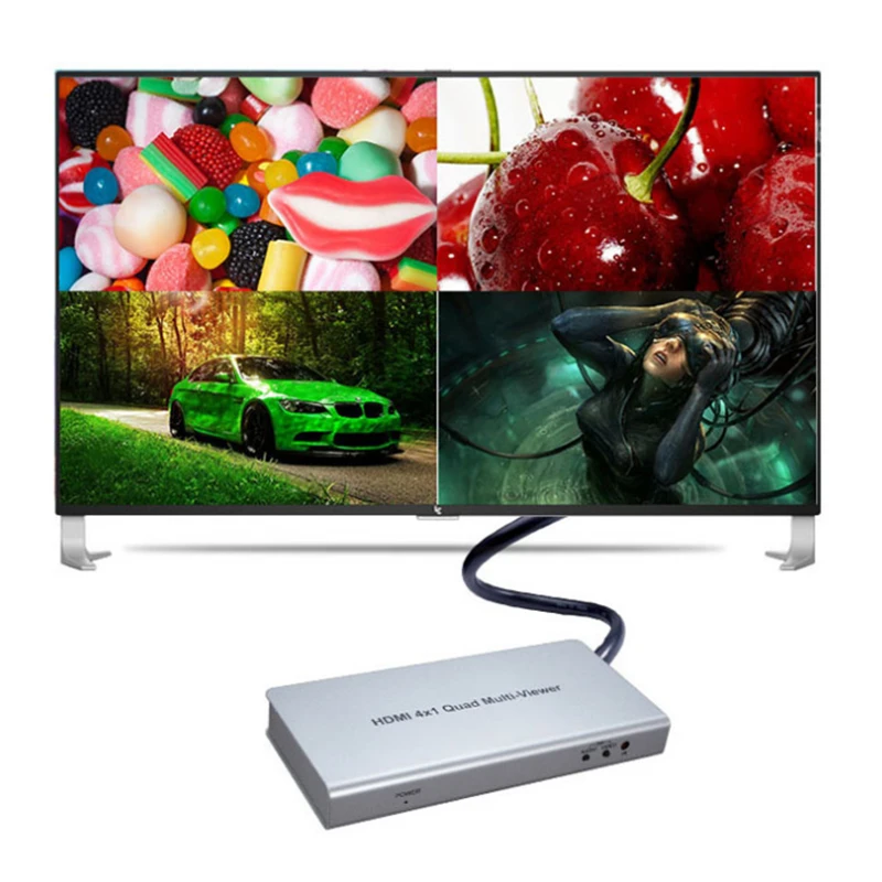 

HDMI 4X1 Quad Multi-Viewer Seamless Video Display Switch Screen Splitter Panel Button IR Remote Control with 5pcs 1.5M Cables