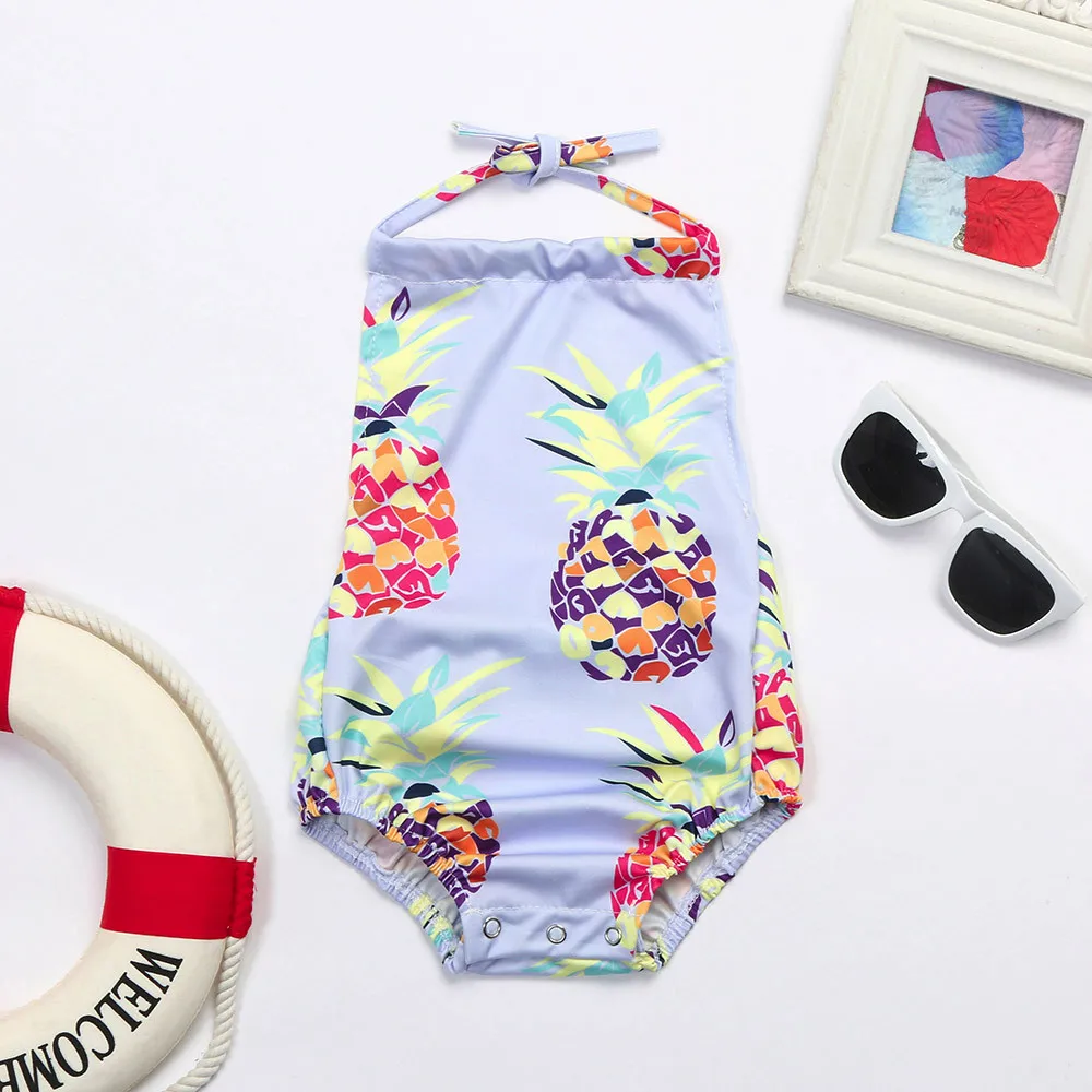 Baby Girl Swimwear Girls Clothes Baby Girl Strap Swimsuit Beach Bathing Pineapple Printed Backless One-piece Swimwears J28#5