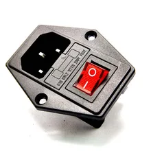 2Pcs Red Light AC Power Socket With Rocker Switch And Fuse socket 10A 250V Switch Connector Plug AC-01