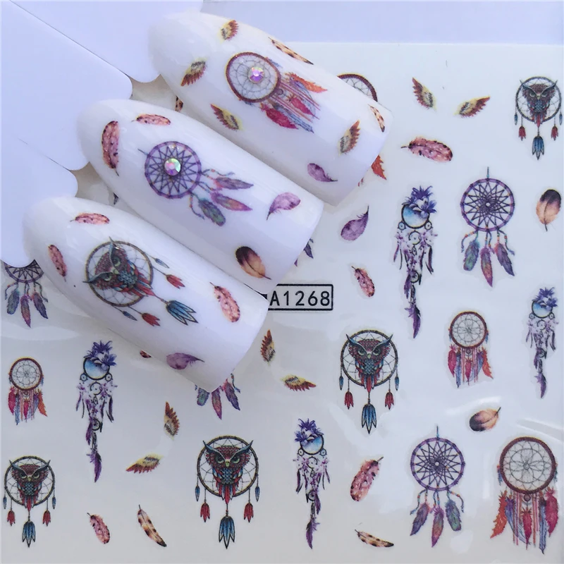 FWC 1 Sheet Purple Flower/Stars / Flowers / Grass Styels Nail Decals Art Colorful Full Wraps for Nail Sticker Water Tips